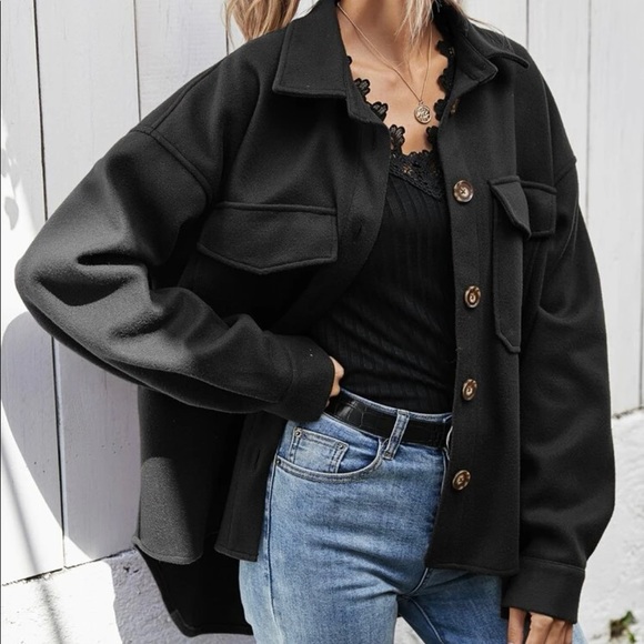 Boyfriend fit button up oversized shacket jacket - Picture 11 of 14